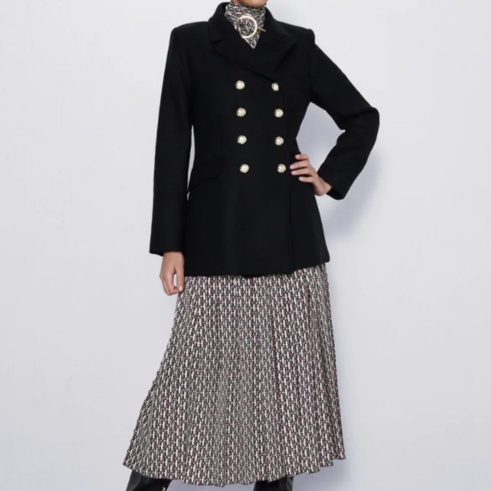 ZARA MANTECO WOOL BLACK AND GOLD BUTTON SHORT PEACOAT - Picture 5 of 11